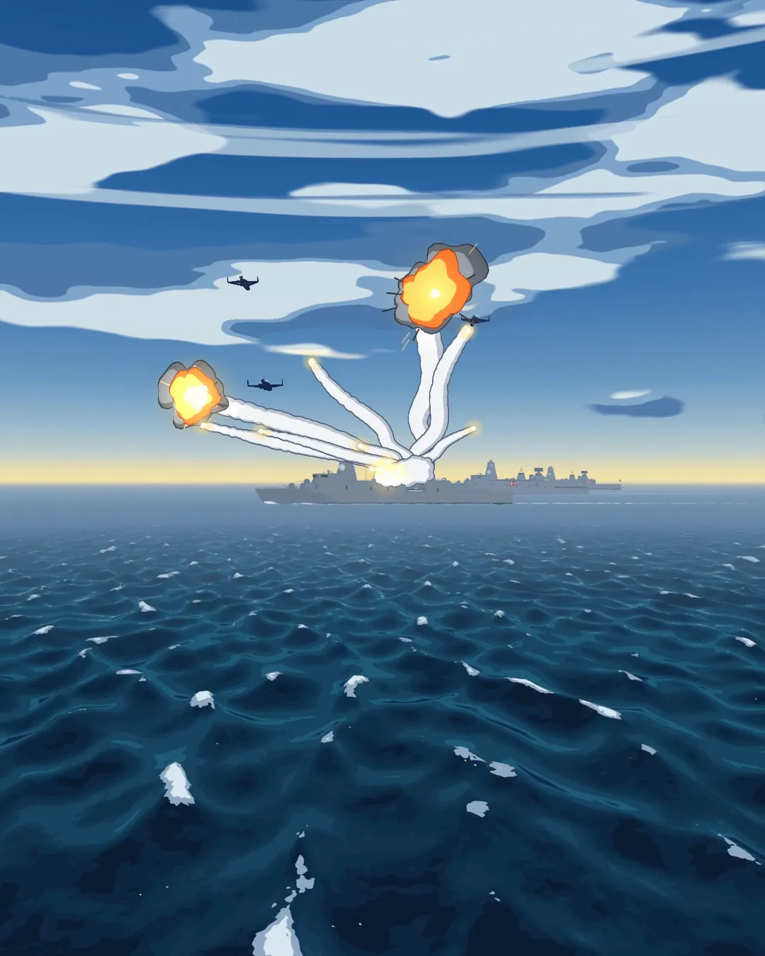 Cheap drones meeting cheap interceptors over the sea, from STAND's film Smarter answers